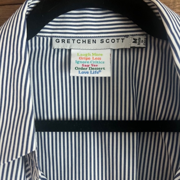 Gretchen Scott Blue & White Striped Ruffle Sleeve Priss Blouse - Picture 4 of 4